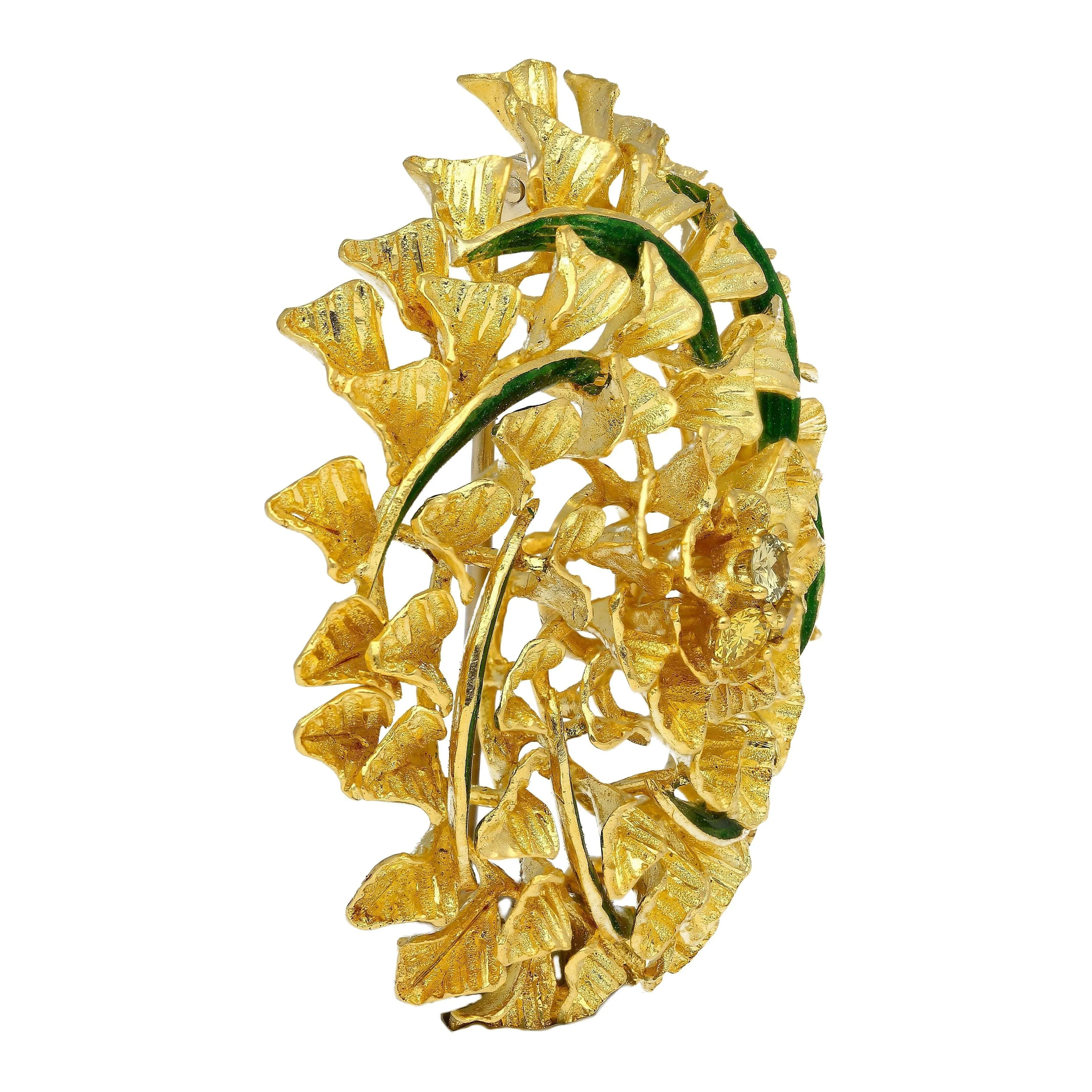 22k & 18K Yellow Gold Floral Motif Diamond Pin/brooch and Pendant