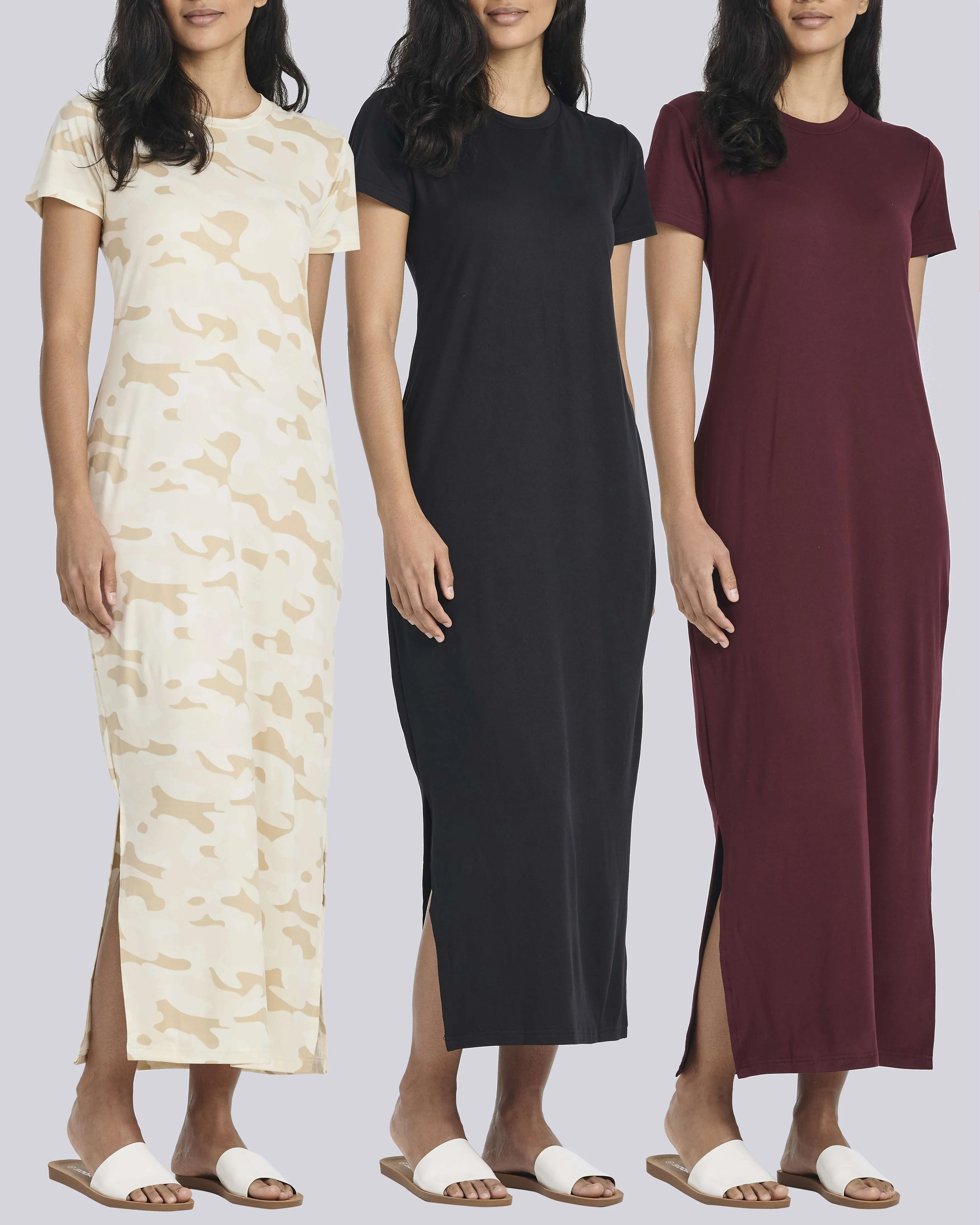 3 Pack: Women’s Casual Short Sleeve Maxi T-Shirt Dress (Available In Plus Size)