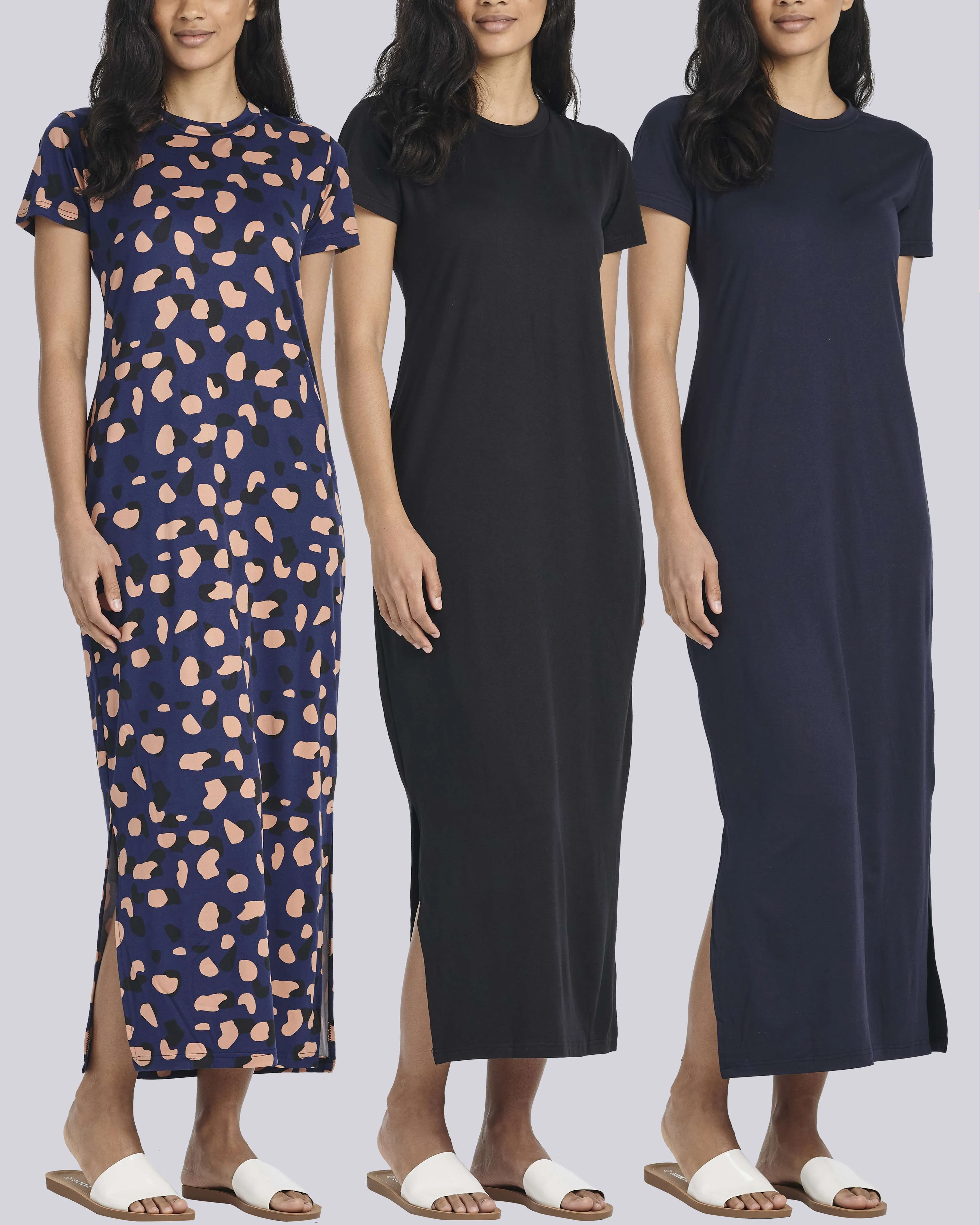 3 Pack: Women’s Casual Short Sleeve Maxi T-Shirt Dress (Available In Plus Size)