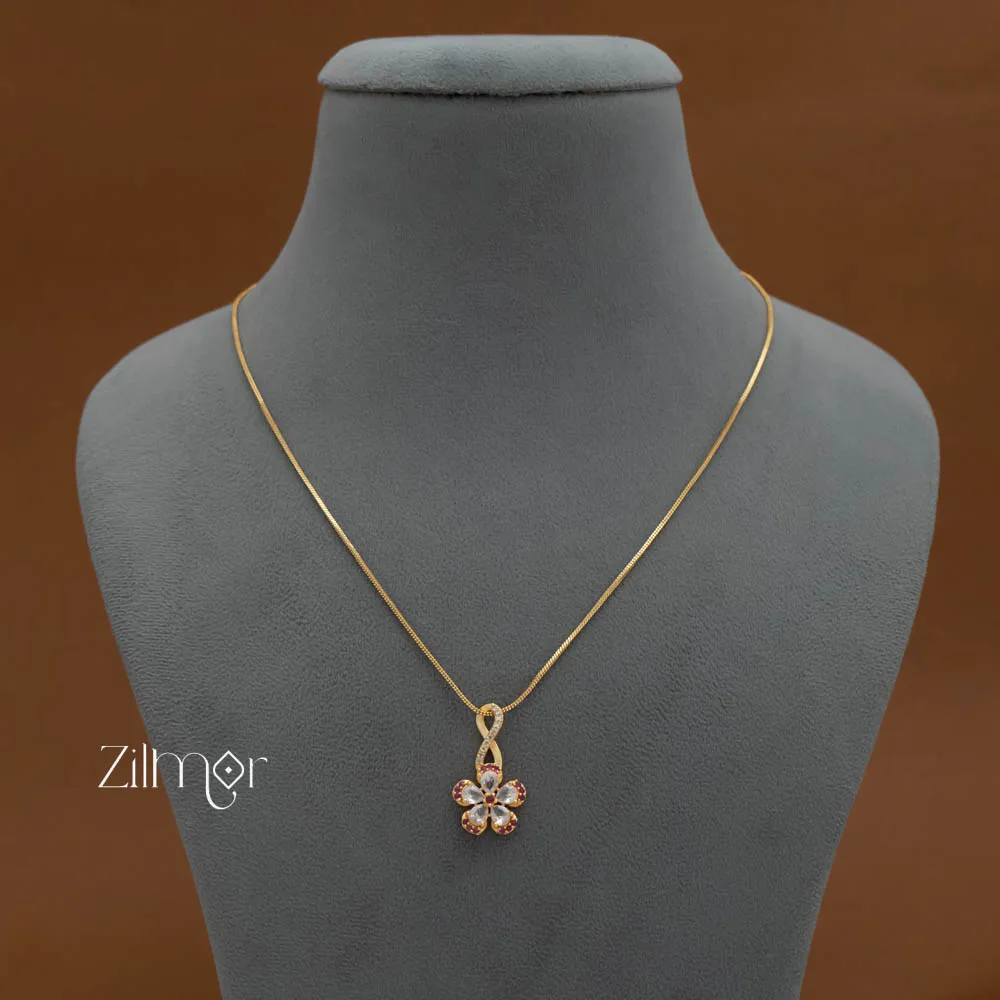 AG101796 -  Gold Tone AD Stone Pendant Simple Necklace