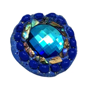 BLUE ROUND CRYSTAL COCKTAIL RING, 2000