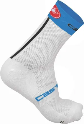 Castelli Free 9 Sock - White - Drive Blue