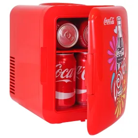 Coca-Cola Love 1971 Series 4L Cooler/Warmer w/ 12V DC and 110V AC Cords, 6 Can Portable Mini Fridge, Personal Travel Refrigerator for Snacks Lunch Drinks Cosmetics, Desk Home Office Dorm Travel, Red