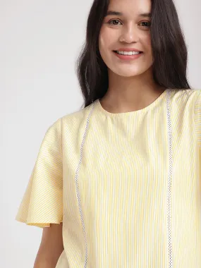 Cotton Lace Detail top - Yellow And White