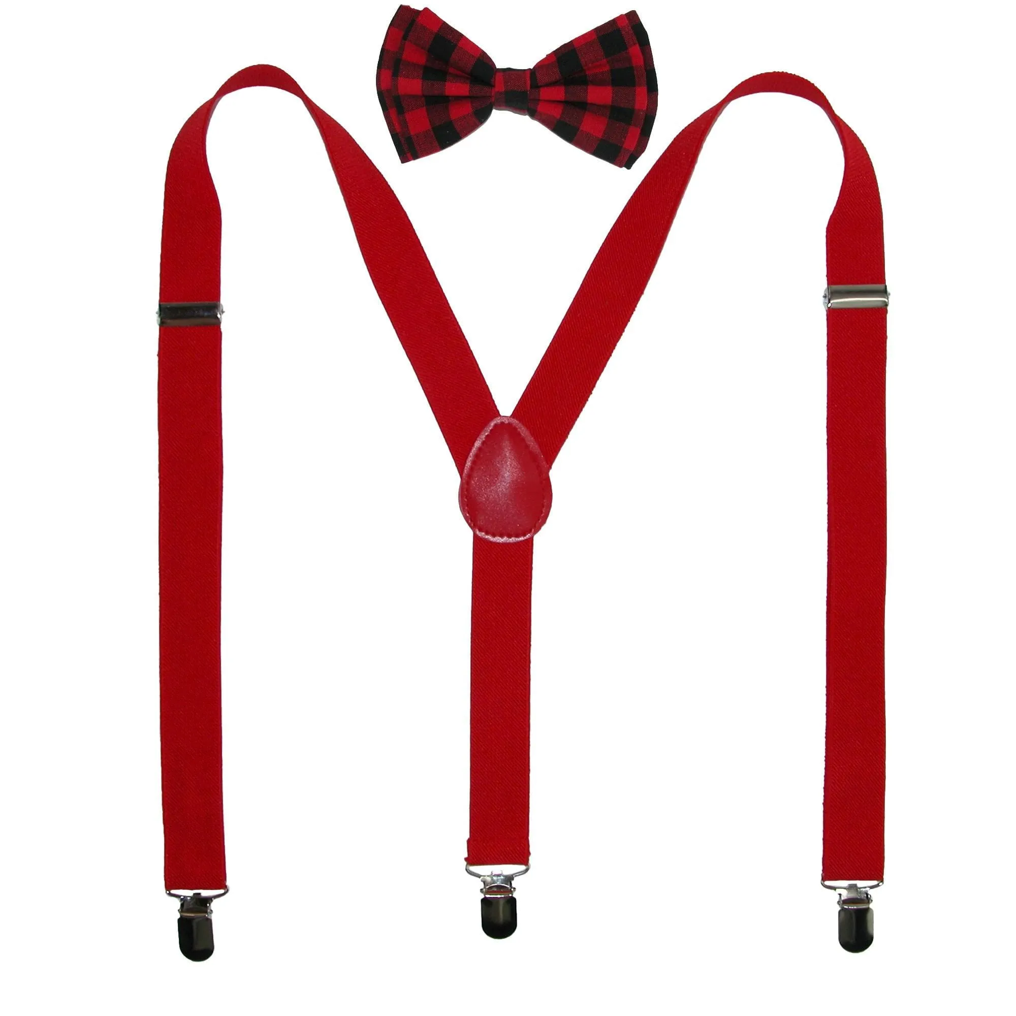 CTM® Men's Buffalo Plaid Bow Tie with Solid Suspender Set