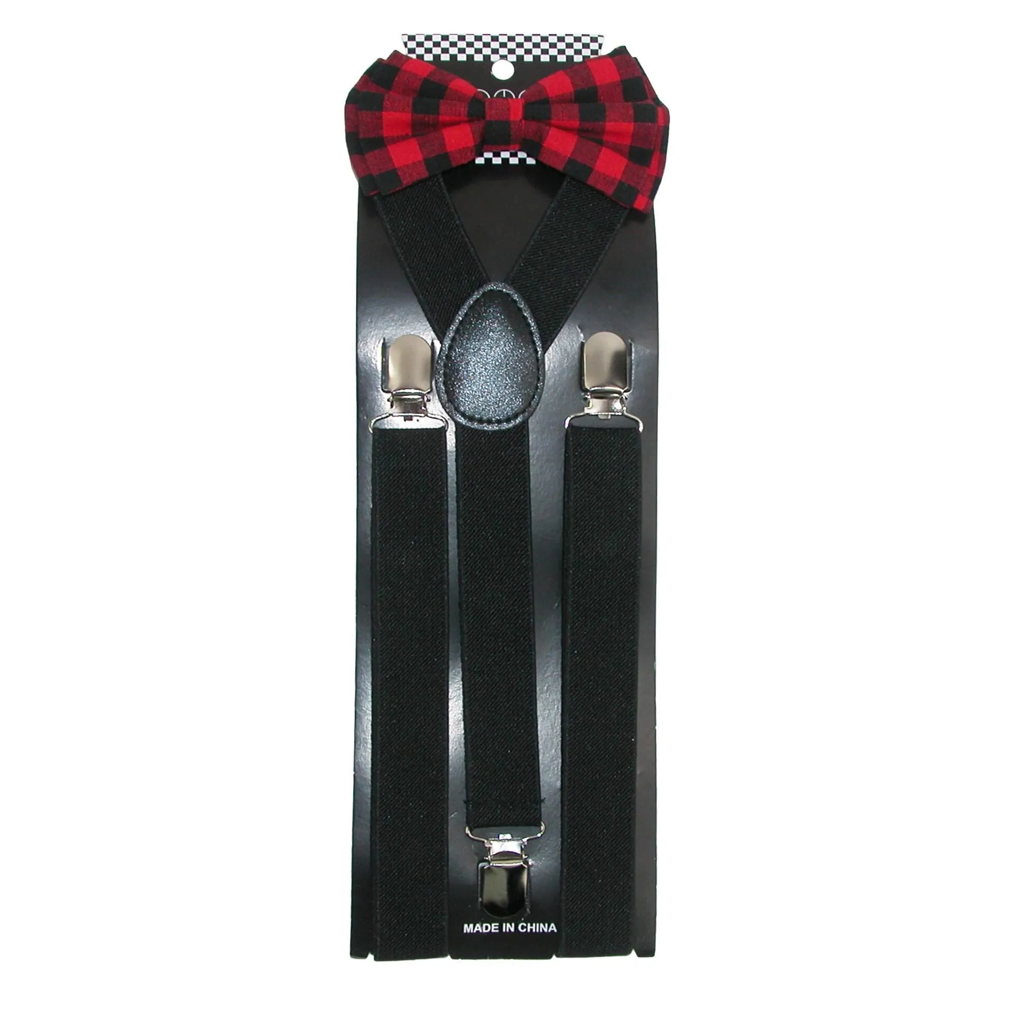 CTM® Men's Buffalo Plaid Bow Tie with Solid Suspender Set