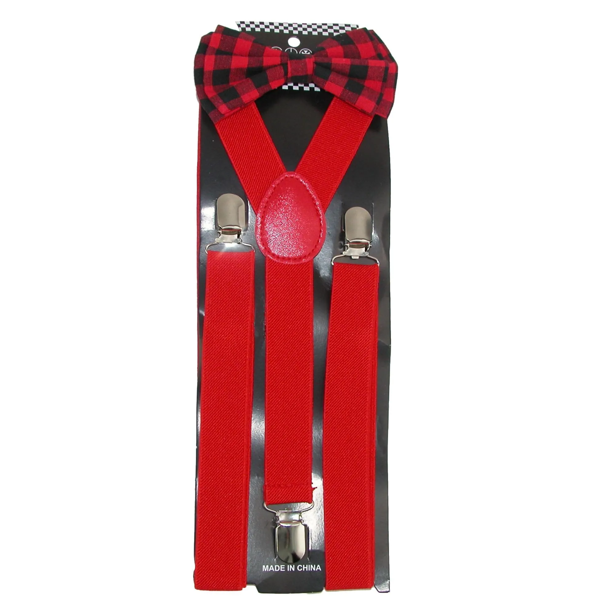 CTM® Men's Buffalo Plaid Bow Tie with Solid Suspender Set