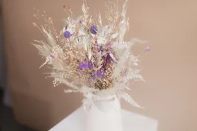 Dried Flowers Bridal Bouquet - Bleached White & Purple