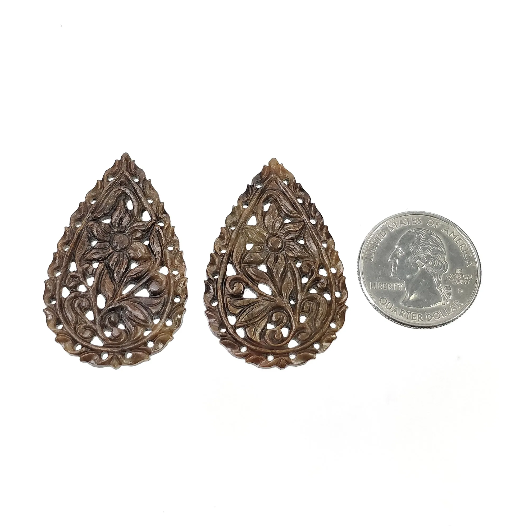 GOLDEN BROWN Chocolate Sheen SAPPHIRE Gemstone Carving : 82.11cts Natural Untreated Sapphire Hand Carved Pear 44*28.5mm Pair