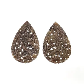 GOLDEN BROWN Chocolate Sheen SAPPHIRE Gemstone Carving : 82.11cts Natural Untreated Sapphire Hand Carved Pear 44*28.5mm Pair