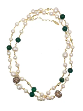 Green Agate With Freshwater Pearls Two-Ways Necklace FN004