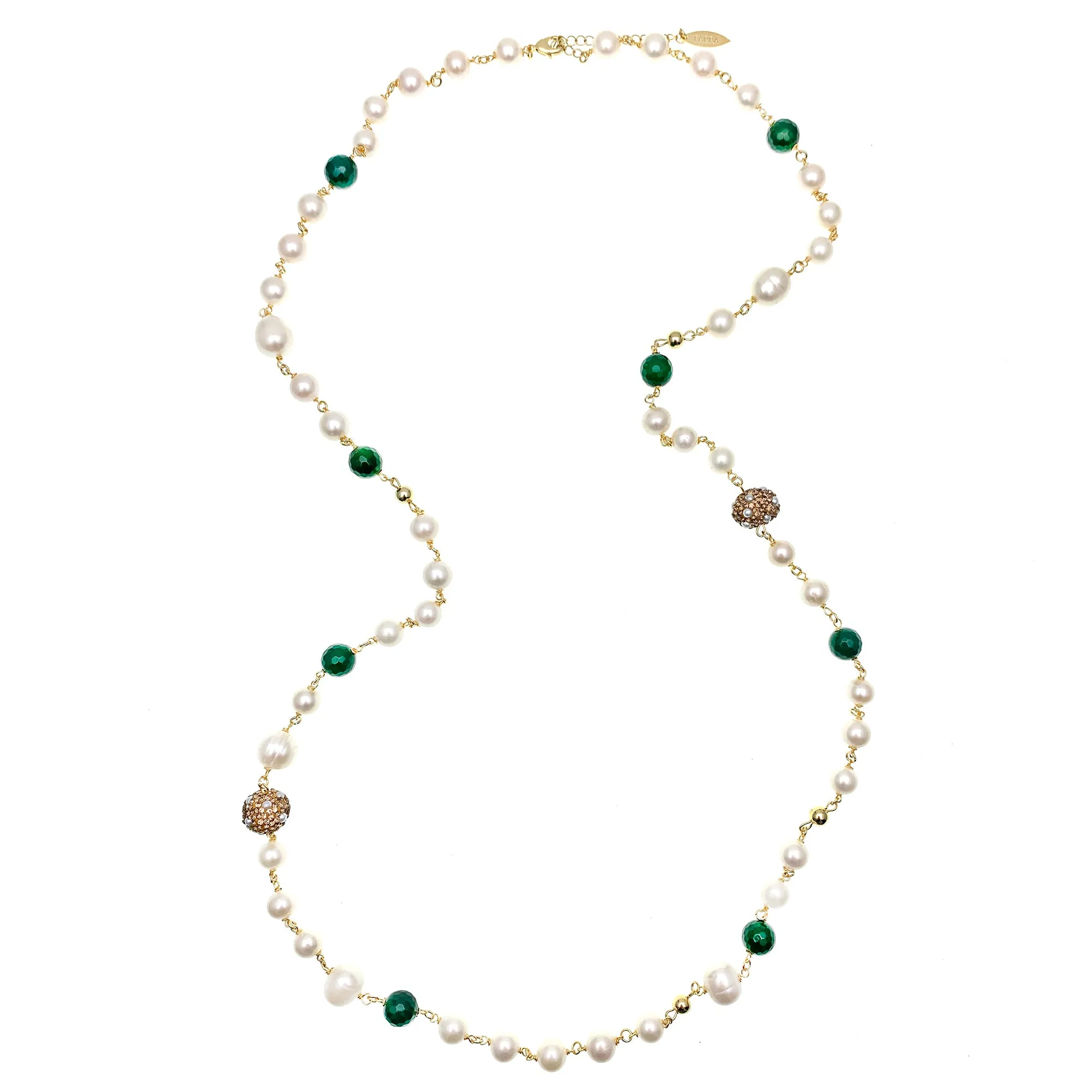 Green Agate With Freshwater Pearls Two-Ways Necklace FN004