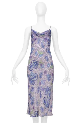 JOHN GALLIANO PURPLE & BLUE PATTERNED DRESS