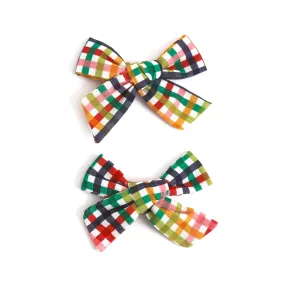 Pigtail Bows - Rainbow Plaid