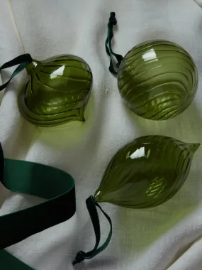 Set of 3 Twisted Green Glass Baubles